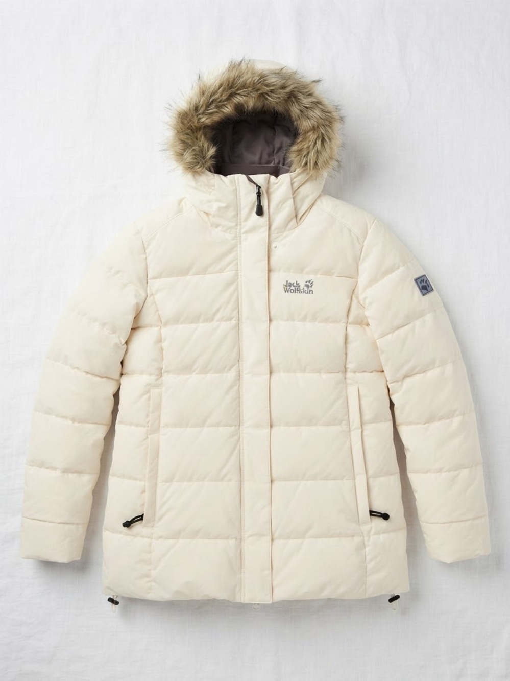 Jack Wolfskin Cream Faux Fur Trim Winter Parka Puffer Jacket sz 16